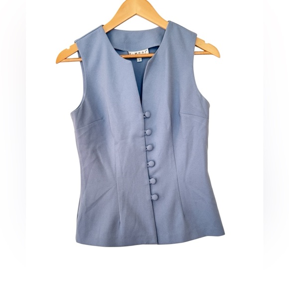 Vintage Rampage Tailored Waistcoat Vest Blue Button Front Size 7 Dark Academia - Picture 2 of 6